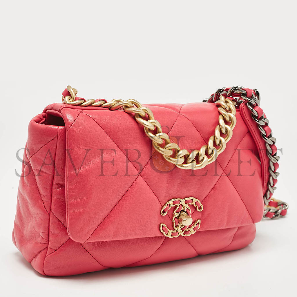 Ch*el pink quilted leather small 19 flap bag as1160 (26*16*9cm)